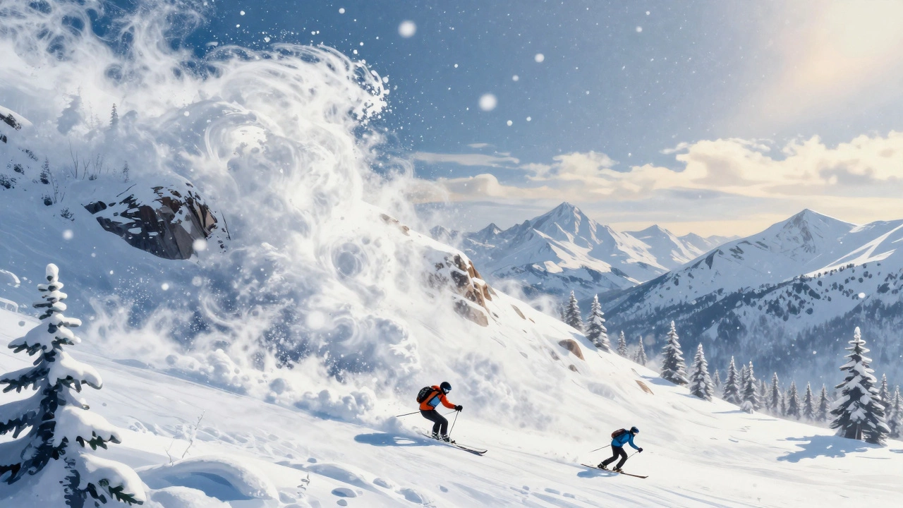 Художественное изображение, как влажный океанический воздух превращается в снег на горах, создавая рекордные снежные накопления.