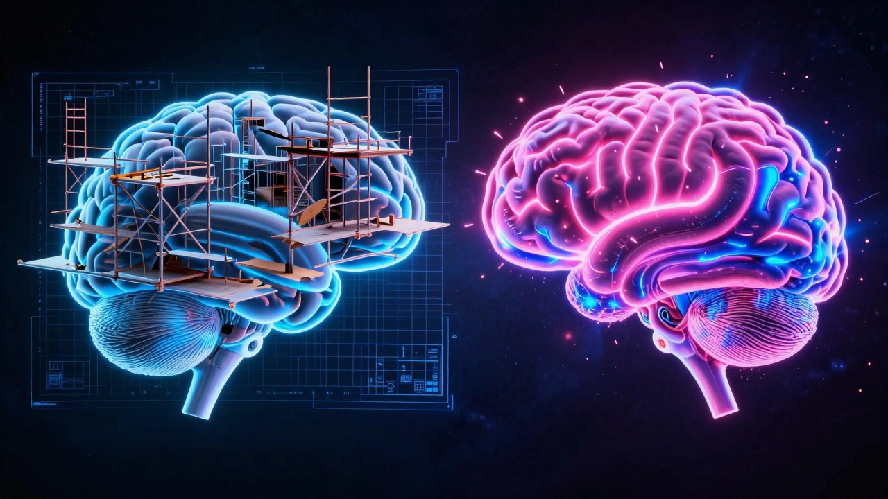 Концептуальное изображение мозга подростка с неоновым эмоциональным центром